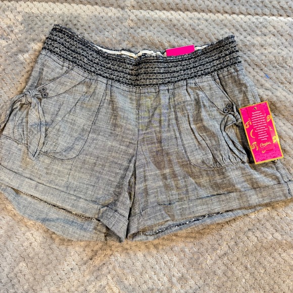 Candie's Pants - Candies Womens Smocked Waist Shorts Blue Chambray Side Tie CC41C04D Size 7 NWT